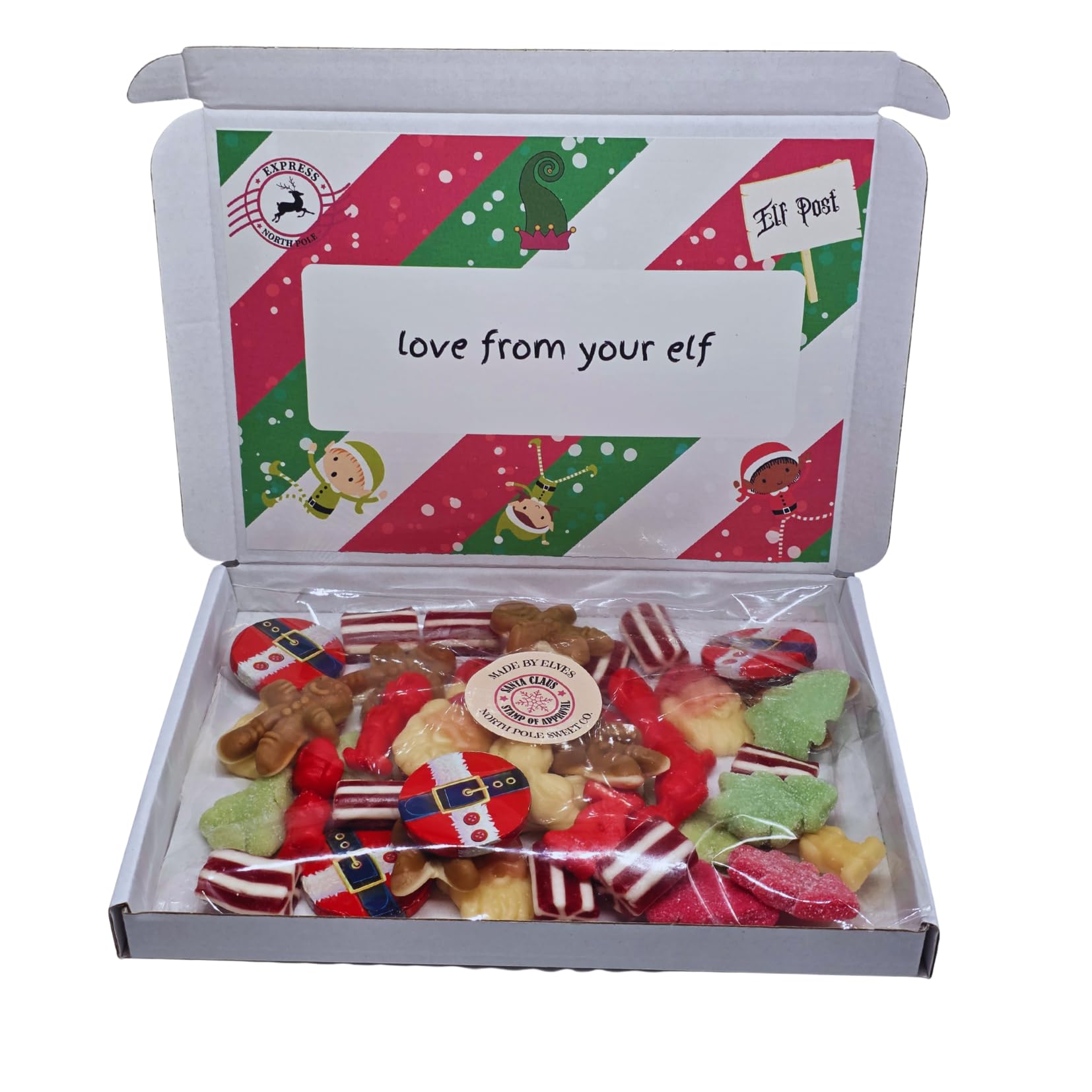 Elf personalised sweet box| Elf departure| Personalised christmas sweet hamper|Christmas sweets|Elf arrival|I'm back!|Elf|Kids Christmas sweet box