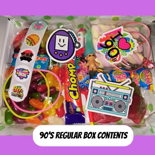 Personalised 90s Retro Treat Box – Custom Text Nostalgia Sweet Hamper – Retro Sweets Gift for Kids & Adults – 90s Throwback Present for Birthdays, Parties & Care Packages