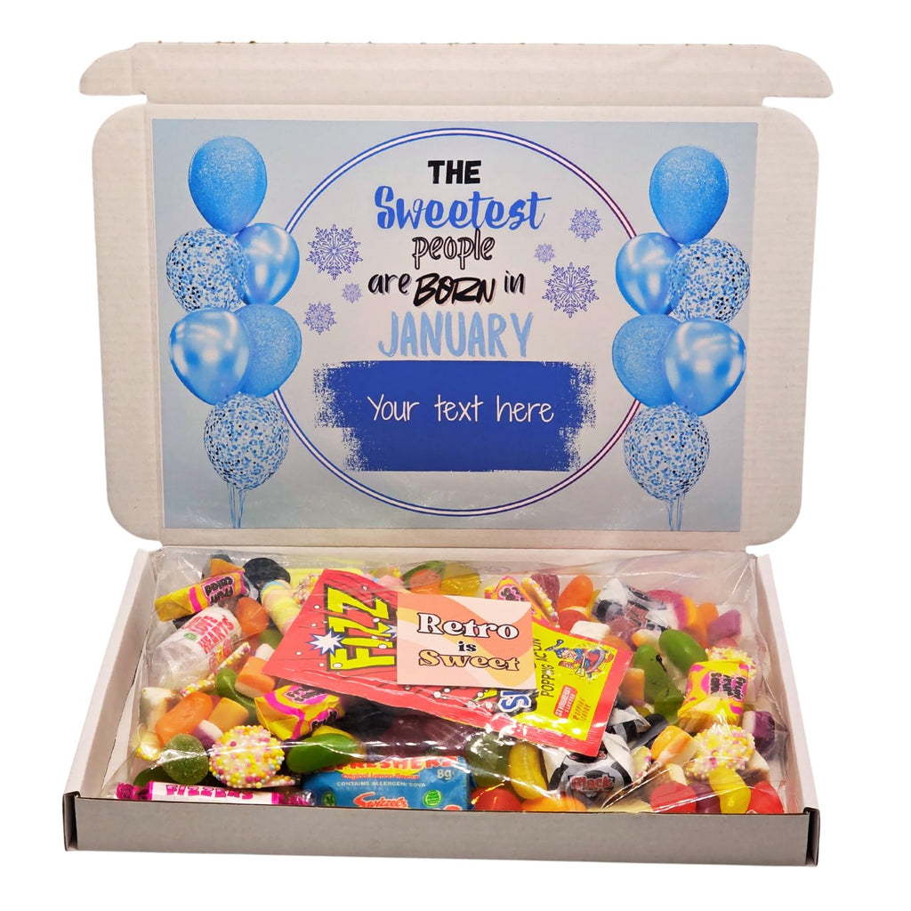 Personalised January Birthday Sweet Box – Retro Sweets Gift Hamper – January Born Birthday Present – Candy Gift Box for Him or Her – UK