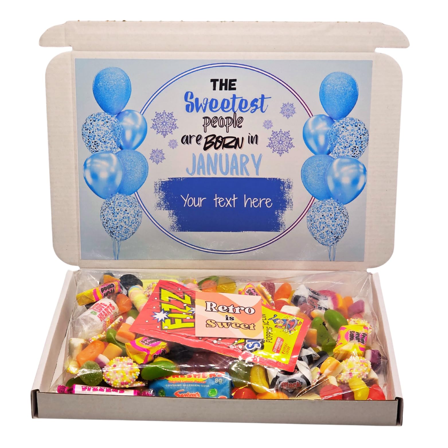 Personalised January Birthday Sweet Box – Retro Sweets Gift Hamper – January Born Birthday Present – Candy Gift Box for Him or Her – UK