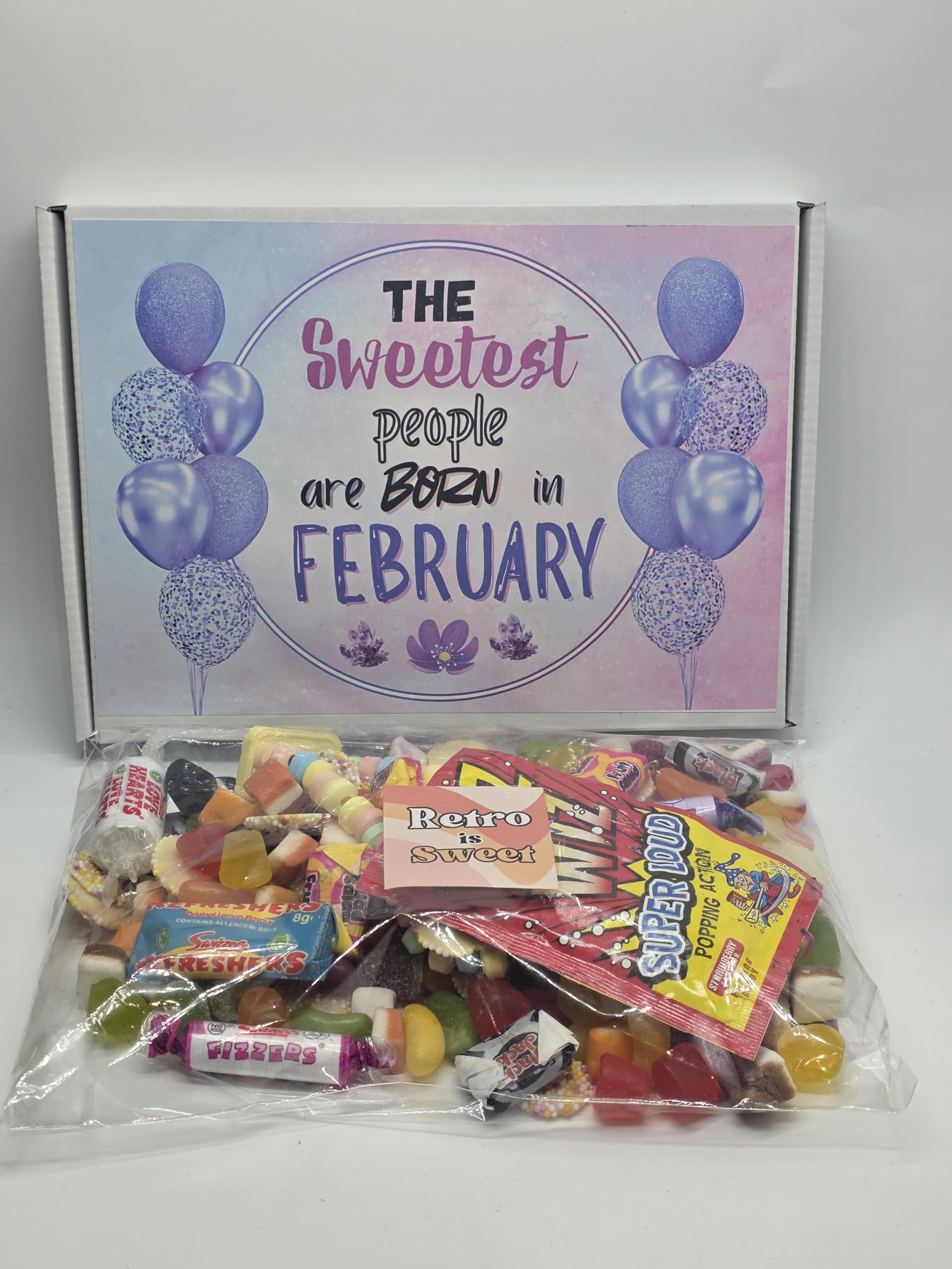 February Birthday Sweet Gift Box – Retro & Pick and Mix Sweets Selection – “The Sweetest People Are Born in February” Gift