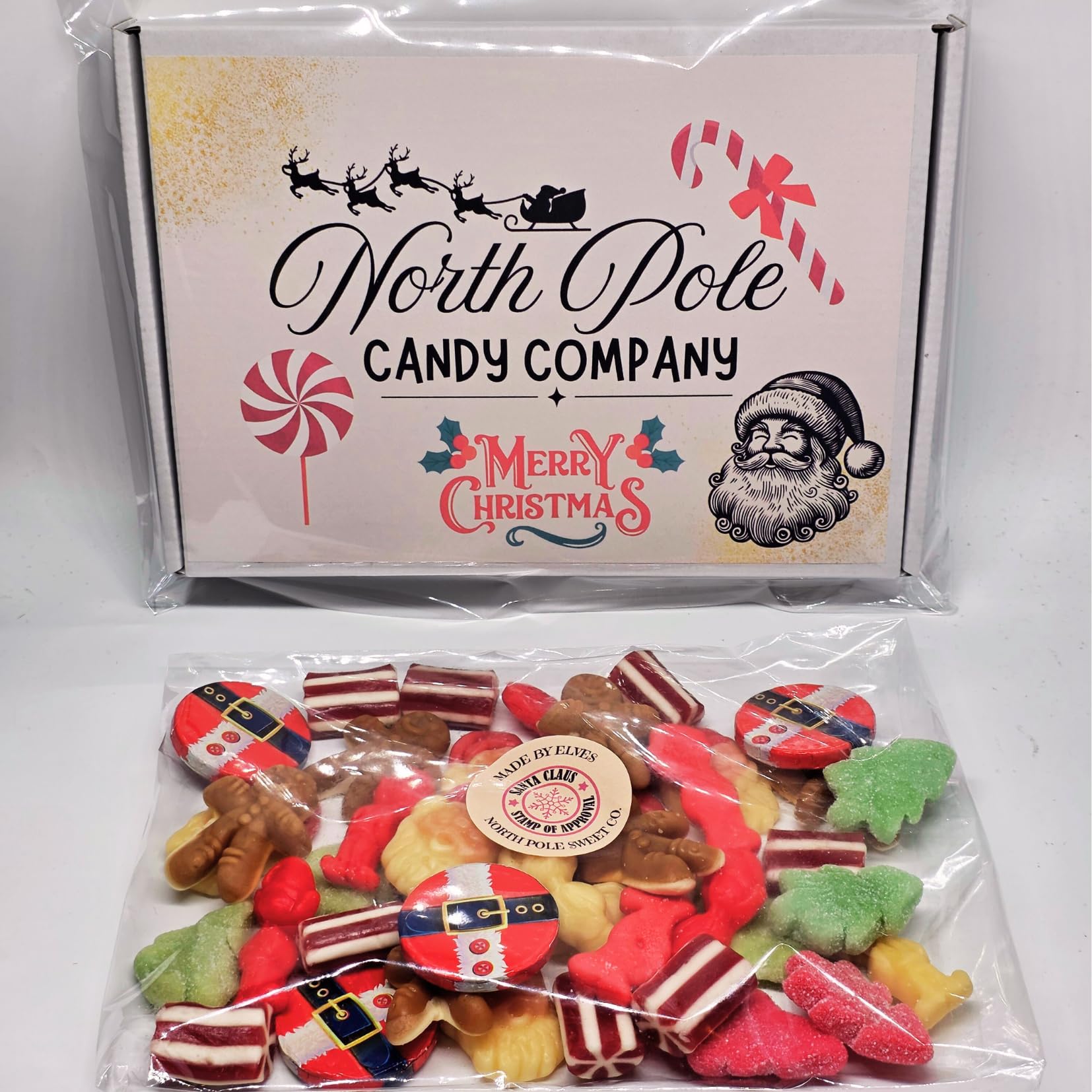 North Pole Candy Company Christmas Sweet Box – Kids Xmas Sweets – Santa-Themed Treats – Stocking Stuffer Selection box- Christmas sweets