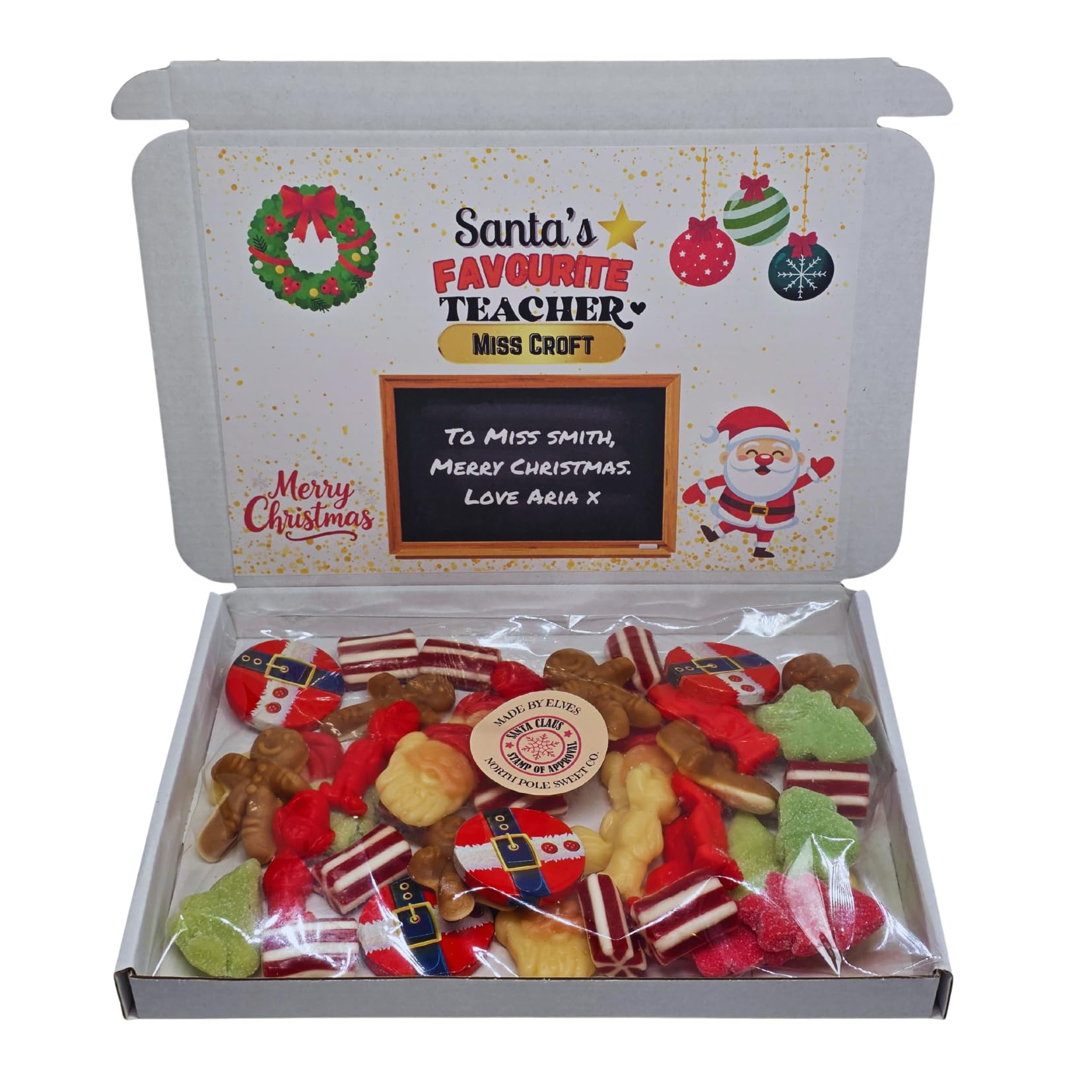 Santa’s Favourite Teacher Christmas Sweet Box – Personalised Gift for Teachers