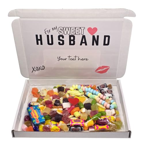 Personalised Sweet Gift Box for Husband – Retro Sweets Hamper for Him with Custom Message – Valentine’s Day, Birthday, Anniversary or Christmas Treat Box – Husband Gift Idea